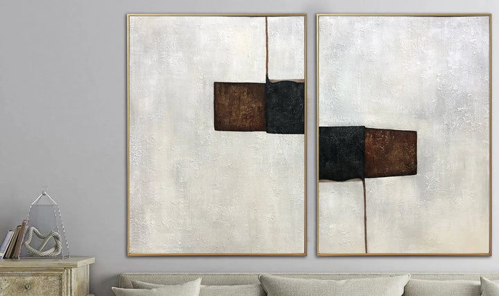 Large Minimalist Beige Diptych Paintings On Canvas Abstract Set Of 2 Paintings In Beige And Brown Colors Original Decor | CONTRACTIONARY RESEMBLANCE - trendgallery.ca