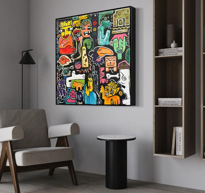 Original Faces Acrylic Painting Colorful Silhouettes Abstract Wall Art for Living Room | MODERN SOCIETY 40"x40"