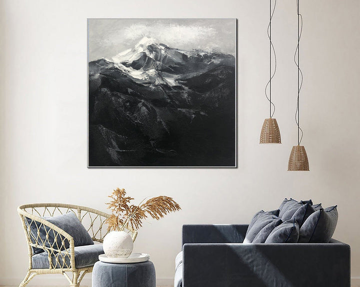 Extra Large Painting Abstract Mountain Painting Original Art Oil Painting on Canvas Black And White Large Artwork Above Bedroom Decor | MOUNTAIN PEAK - trendgallery.ca