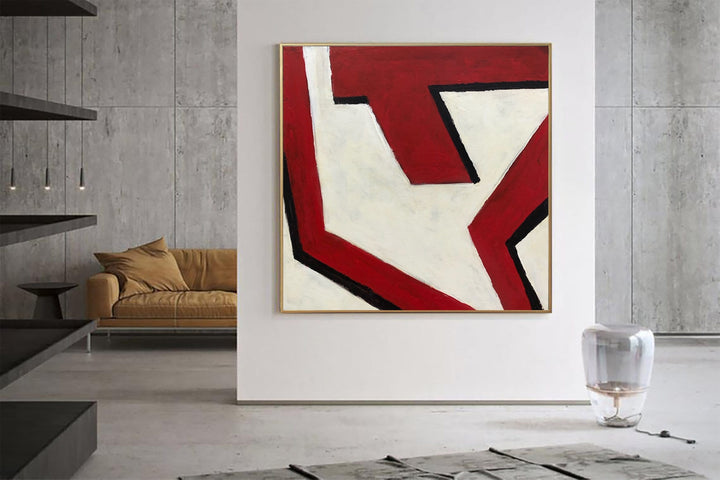 Large Abstract Red Lines Paintings On Canvas 20th Anniversary Gift Minimalist Art 40x40 Modern Wall Art Library Decor Home Warming Gift | CHAOTIC WAYS