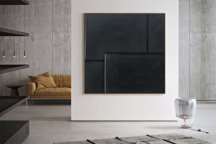 Dark Geometric Abstract Painting Canvas Black Canvas Wall Art Modern Painting Original Large Wall Decor Living Room Oversize Oil Painting | GEOMETRIC DARKNESS - trendgallery.ca