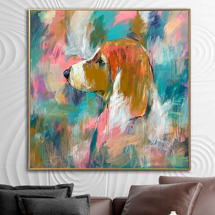 Original Abstract Dog Paintings On Canvas Colorful Beagle Painting Acrylic Hand Painted Artwork Modern Fine Art | BRITISH FORTITUDE - trendgallery.ca