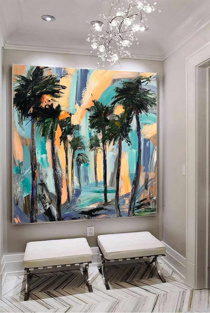 Extra Large Abstract Colorful Palms Painting Original Modern Canvas Art Oil Wall Art | PALMAS BEACH