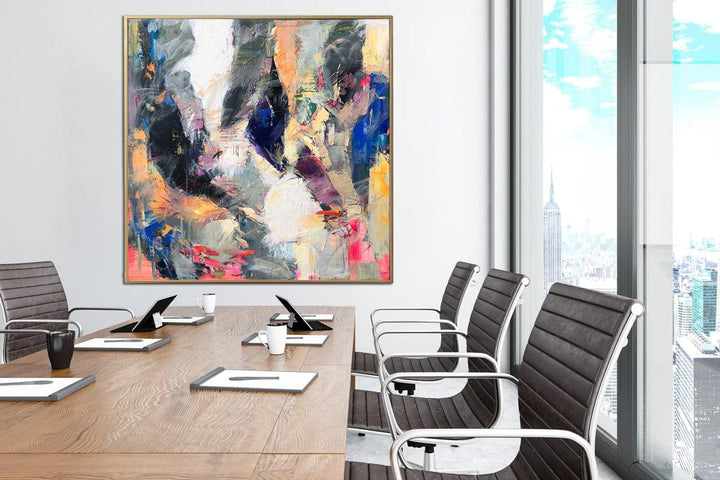 Large Abstract Colorful Paintings On Canvas Modern Vivid Fine Art Acrylic Expressionist Painting | COLORFUL STAGE 60"x60"