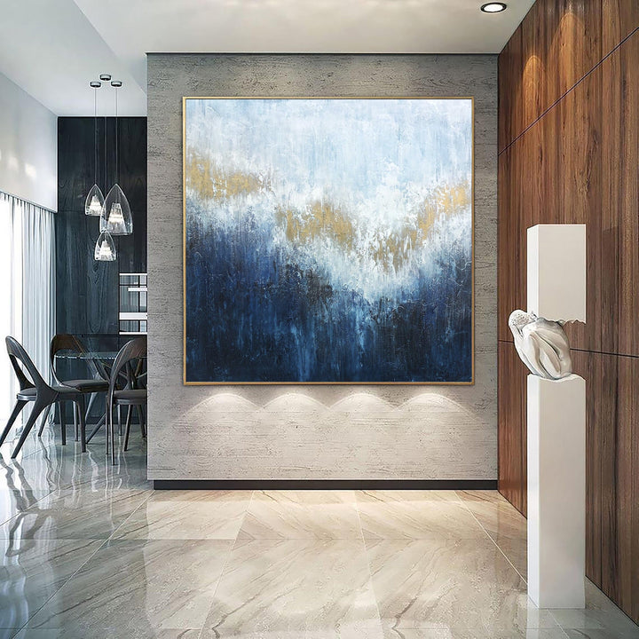 Original Blue Painting Gold Leaf Oil Artwork Acrylic Painting Extremely Unique Painting Contemporary Painting Abstract Wall Painting | GOLD SHINING