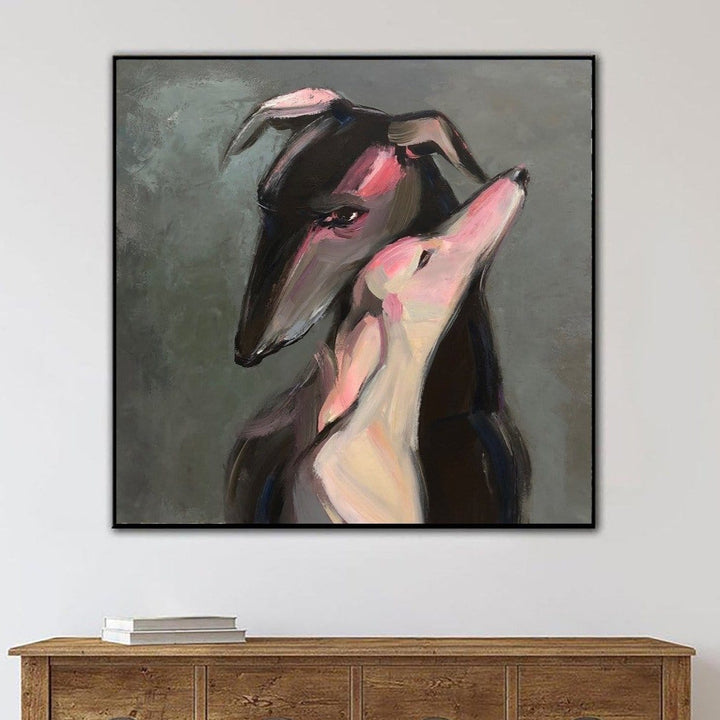 Abstract Dog Paintings On Canvas Romantic Wall Art Greyhound Art In Gray, Black And White Colors Pet Painting Hand Painted Art Wall Decor | TRUE LOVE - trendgallery.ca