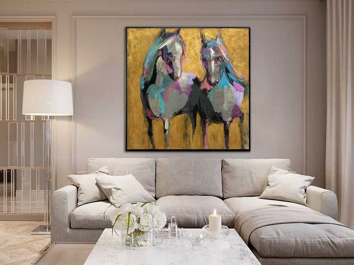 Abstract Horses Painting Canvas Animal Wall Art Horse Couple Painting Bright Wall Art Contemporary Wall Art Commission Artwork | COUPLE OF HORSES