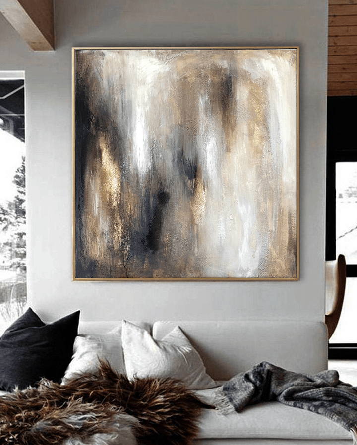 Original Grey Painting on Canvas Large Grey Silver Colors Wall Art Artwork Modern Oil Painting for Bedroom Wall Decor | DREAMINESS 27.55"x27.55"