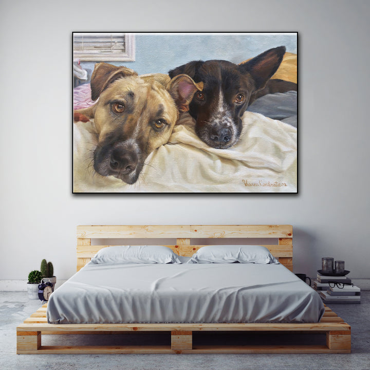 Custom Two Dogs Paintings from Photo Original Animal Wall Art Abstract Pets for Living Room | PAINTING FROM PHOTO #61