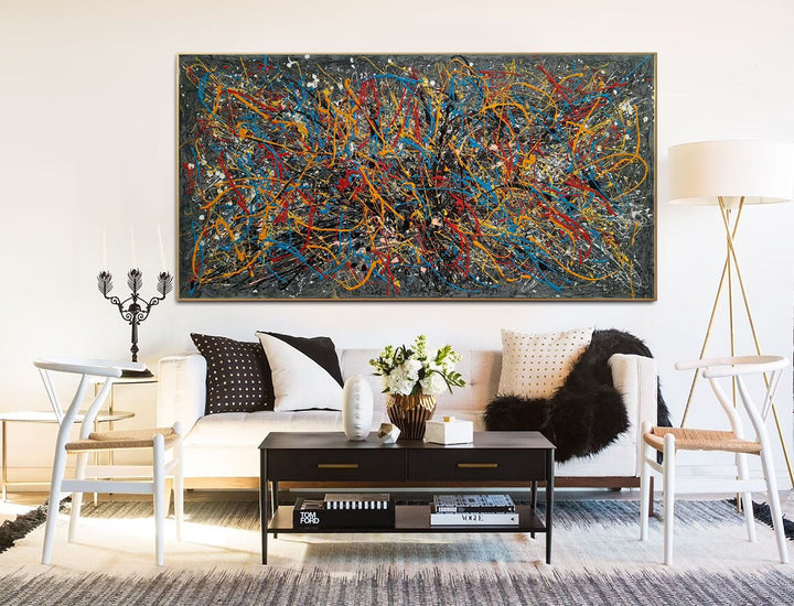 Jackson Pollock Style Paintings On Modern Colorful Painting Abstract Textured Fine Art Handmade Oil Painting | OBLIVION