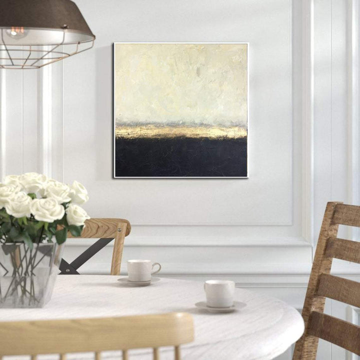 Oversized Abstract Painting On Canvas Beige Painting Black Painting Abstract Oil Painting | GOLDEN HORIZON