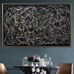 Jackson Pollock Style Aesthetic Painting on Canvas Wall Art Black and White Creative Artwork Painting for Room Decor | ABSTRACT MAZE