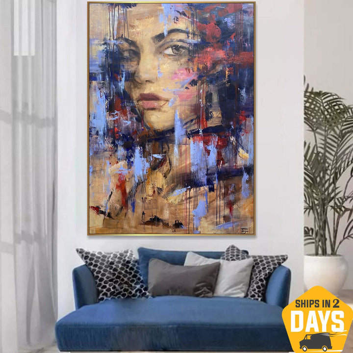 Figurative Painting Woman Abstract Face Painting Modern Painting On Canvas Oil Abstract Painting Unique Wall Art Contemporary Art | ELEGANT MUSE 63"x47"