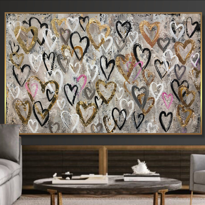 Abstract Hearts Paintings On Canvas Romantic Hearts Art Original Love Wall Art Contemporary Oil Painting Modern Bedroom Wall Decor | LOVE VALENTINE
