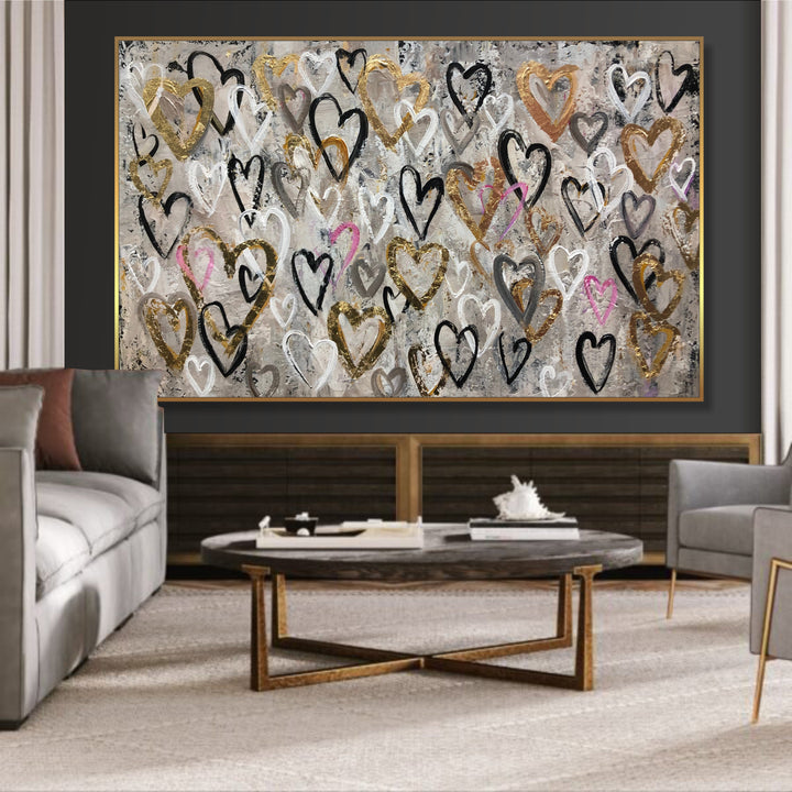 Abstract Hearts Paintings On Canvas Romantic Hearts Art Original Love Wall Art Contemporary Oil Painting Modern Bedroom Wall Decor | LOVE VALENTINE
