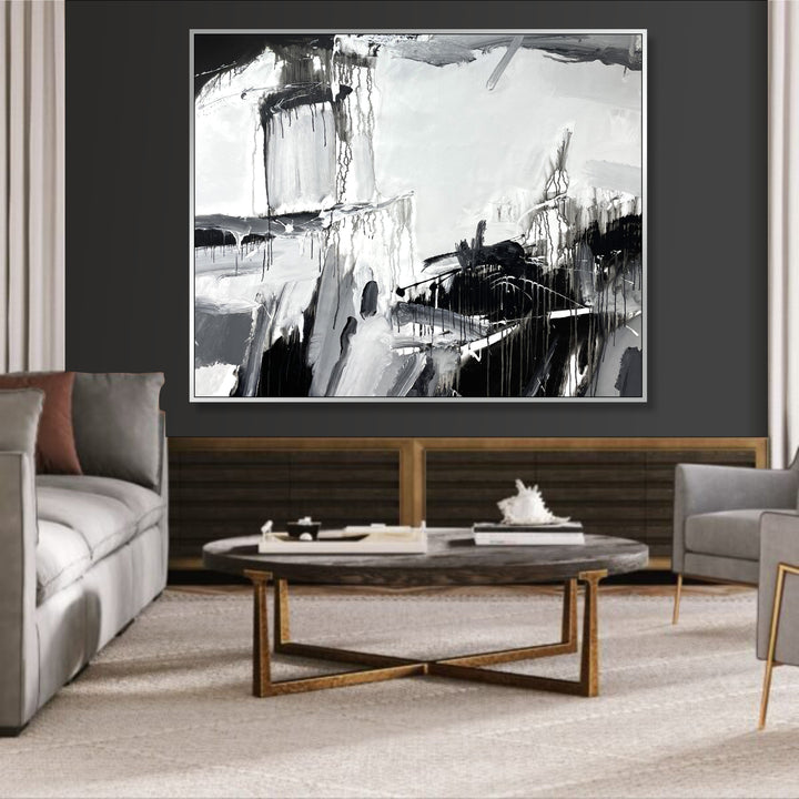 Abstract Black And White Paintings On Canvas Original Minimalist Art Textured Handmade Oil Painting for Indie Room Wall Decor | WHITE AND BLACK 20 47.2"x39.4"