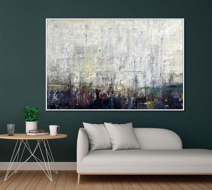 Original Abstract Beige and Navy Blue Paintings On Canvas Creative Minimalist Artwork Acrylic Home Wall Decor | STRUCTURE 6 35.4"x55.1"