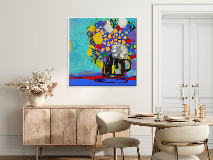 Abstract Flower Paintings on Canvas Acrylic Floral Art Expressionist Oil Painting Flowers Art Handmade Painting for Home Decor | FLOWERS IN A VASE 19.7"x19.7"