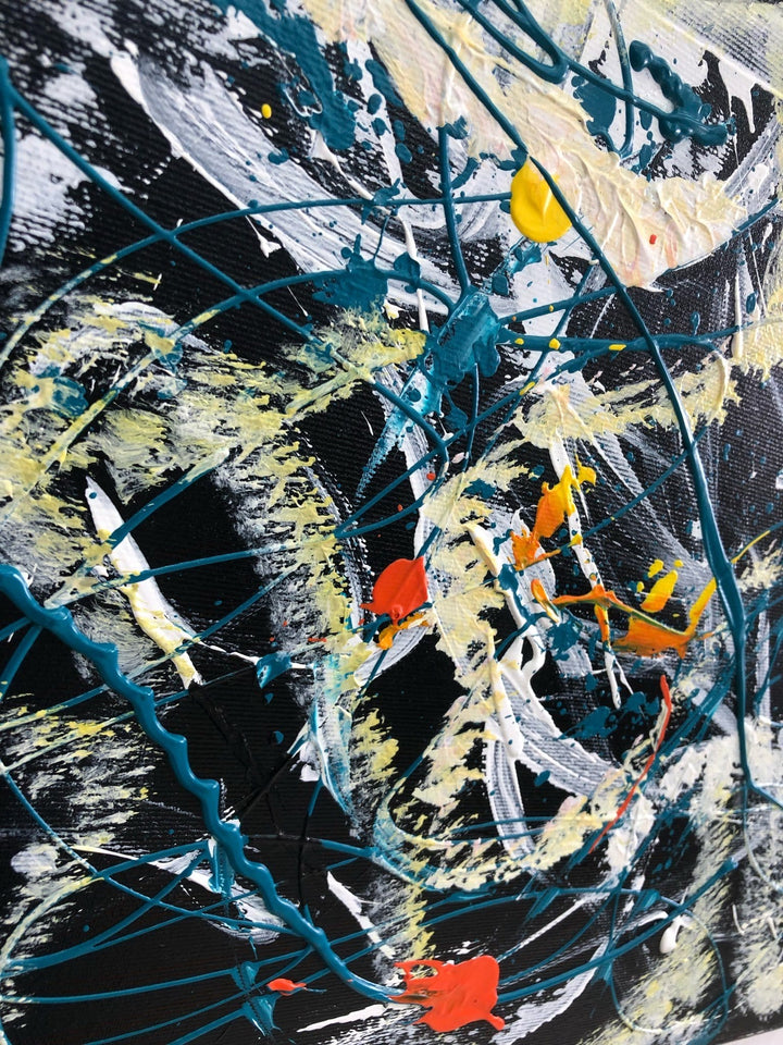 Original Colorful Painting Canvas Black Wall Art Jackson Pollock Style Painting Commission Art Heavy Textured Artwork Contemporary Art | WIRING WIND - trendgallery.ca