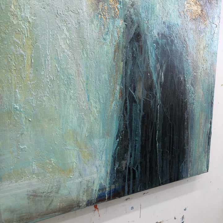 Large Abstract Painting on Canvas Turquoise Wall Art Neutral Artwork Painting 32x32 Art for Aesthetic Room Decor | FROSTY MORNING - trendgallery.ca