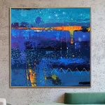 Extra Large Abstract Blue Paintings On Canvas Original Colorful Painting Modern Textured Wall Art OIl Painting | NOCTURNAL
