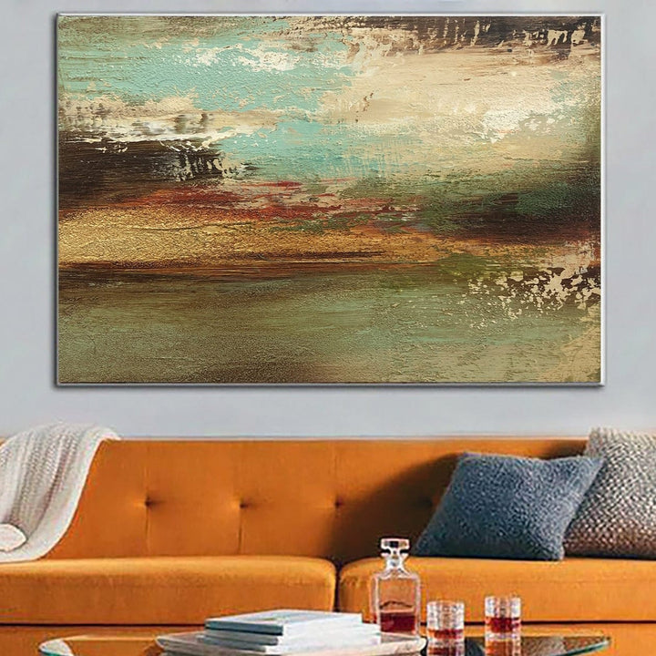 Large Abstract Green Paintings On Canvas Heavy Textured Art Beige and Gold Artwork Modern Fine Art Painting Living for Room Decor | WINDY - trendgallery.ca