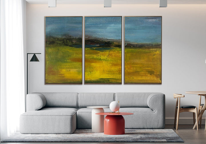 Abstract Landscape Set Of 3 Paintings On Canvas Original Colorful Painting Oil Hand Painted Artwork Triptych Paintings | THE SUN OVER UKRAINE