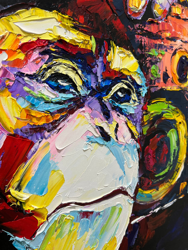 Original Monkey With Boombox Painting On Canvas Animal Hand Painted Artwork Abstract Ape | MONKEY ON STYLE 30"x40"