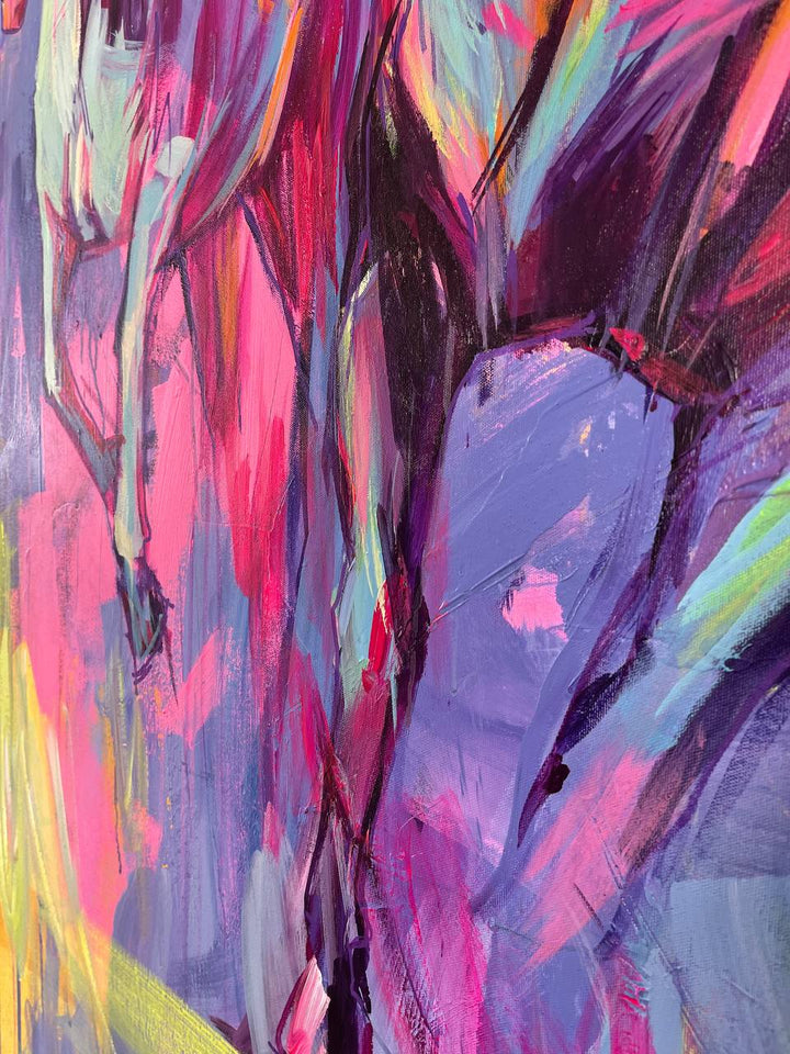 Original Running Horses Acrylic Painting Abstract Animal Painting on Canvas Textured Wall Art for Home Decor | FINAL RACE - trendgallery.ca