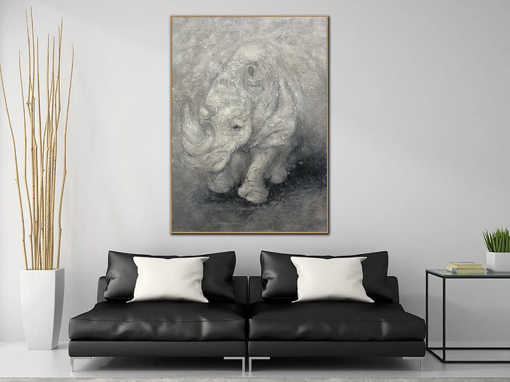 Huge Rhinoceros Wall Art Large Original Painting Animal Acrylic Painting On Canvas Wall Canvas Art Original Living Room Wall Art Framed | WISE RHINOCEROS - trendgallery.ca