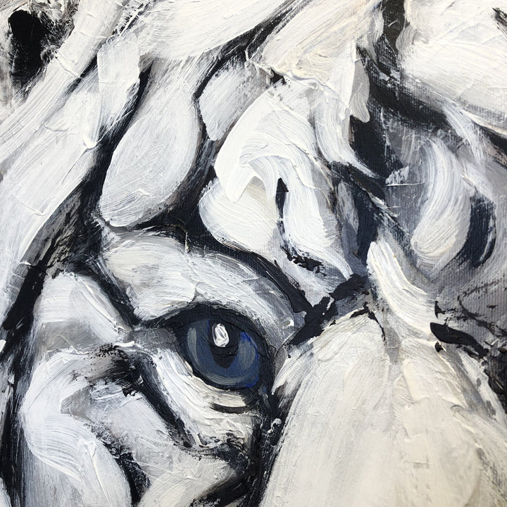 Large Abstract White Tiger Original Monochrome Painting On Canvas Modern Animal Texture Artwork White and Black Wall Art for Home | WHITE TIGER - trendgallery.ca