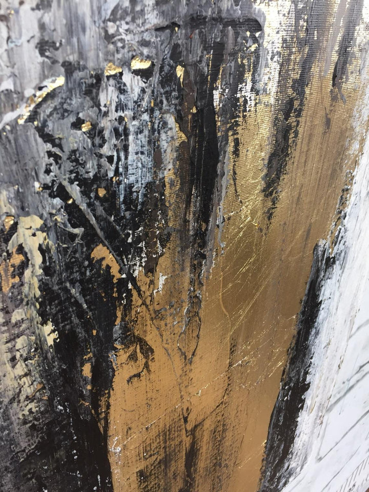 Black And White Painting Gold Leaf Modern Painting Oversized Abstract Painting On Canvas | ENERGY FLOWS - trendgallery.ca