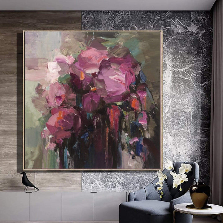 Abstract Flowers Paintings On Canvas Floral Art Impasto Painting Pink Flowers Bouquet Painting Heavy Textured Art | BLOOMING BOUQUET - trendgallery.ca