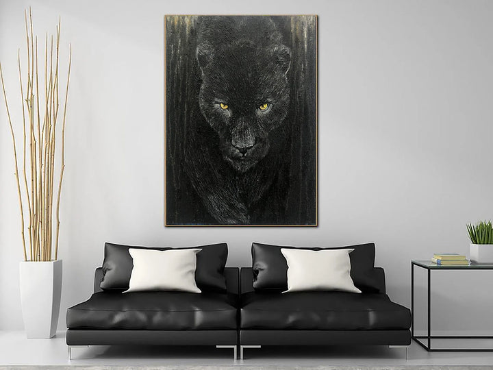 Large Abstract Black Panther Paintings on Canvas Original Animal Art Wild Animal Wall Art Modern Heavy Textured Painting | WILD PREDATOR - trendgallery.ca