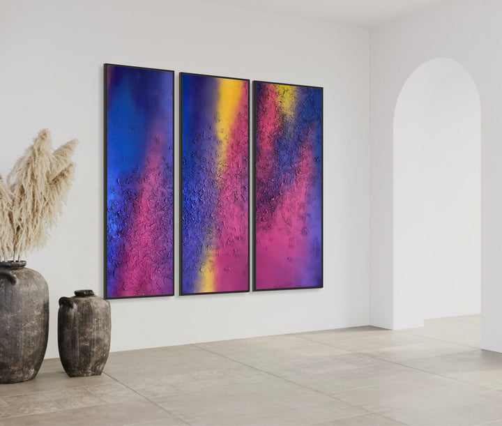 Colorful Oil Wall Art Set of 3 Abstract Paintings Original Textured Triptych Decor for Home | POLAR LIGHTS 3P 60"x90"