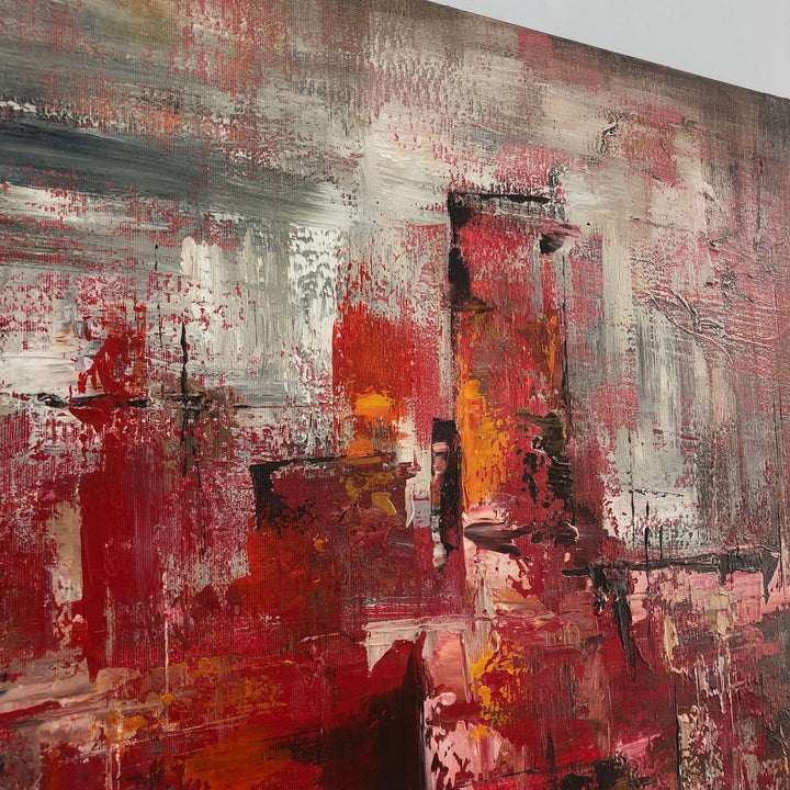 Large Abstract Red Paintings On Canvas Acrylic Impressionist Art Modern Wall Art Cityscape Painting Textured Art Hand Painted Artwork | RED CITYSCAPE - trendgallery.ca