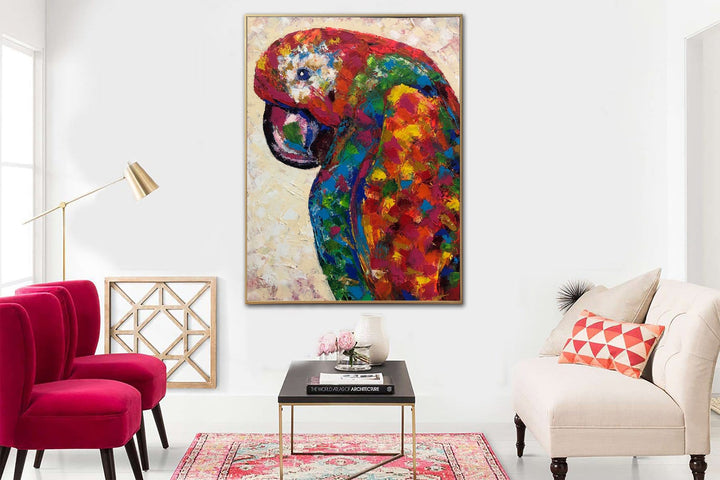 Abstract Parrot Painting Canvas Bright Bird Art Colorful Artwork Painting 54x40 Art Tropical Wall Art for Lake House Wall Art | RED PARROT - trendgallery.ca