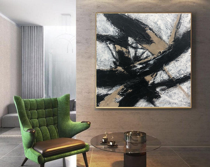 Abstract Painting on Canvas Black and White Wall Art Black Lines Painting Original Artwork Art in Size 40x40 Art Wall Decor | MOUNTAIN RIVER