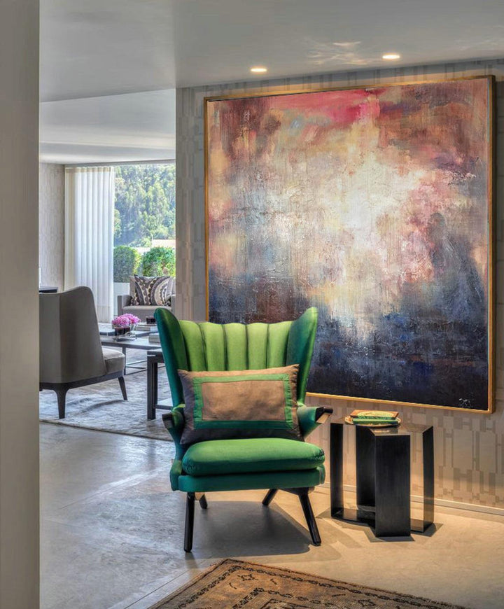 Colorful Abstract Painting Navy Blue Painting Beige Painting White Wall Art Original Artwork Painting Art On Canvas | ALLURING ABYSS - trendgallery.ca