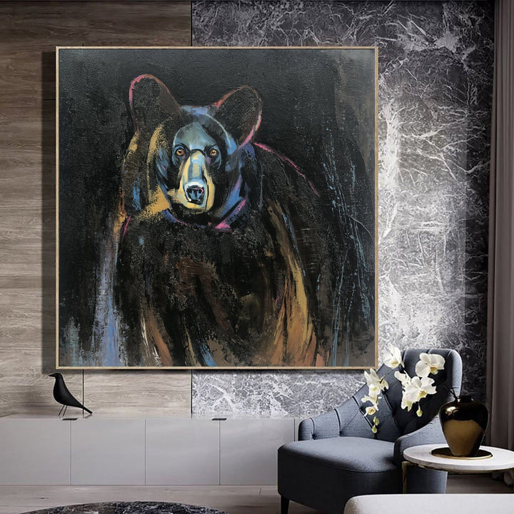 Grizzly Bear Abstract Painting Large Bear Painting Animal Art Canvas Painting Dark Canvas Art Black Painting Wall Art Modern Paintings | THOUGHTFUL BEAR - trendgallery.ca