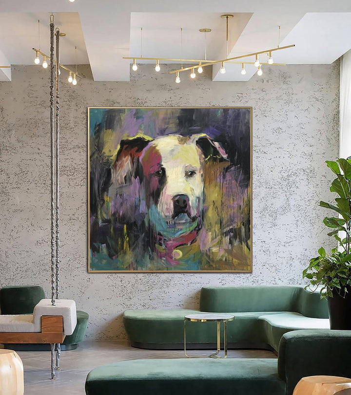 Large Abstract Dog Paintings On Canvas American Pitbull Aesthetic Painting 40x40 Acrylic Artwork Modern Fine Art Wall Decor | LIFELONG FRIEND - trendgallery.ca