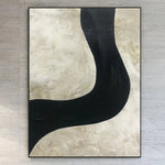 Large Abstract Black And White Painting On Canvas Beige Wall Art Minimalism Artwork Black Line Wall Art on Canvas Textured Oil Art | WINDING ROAD