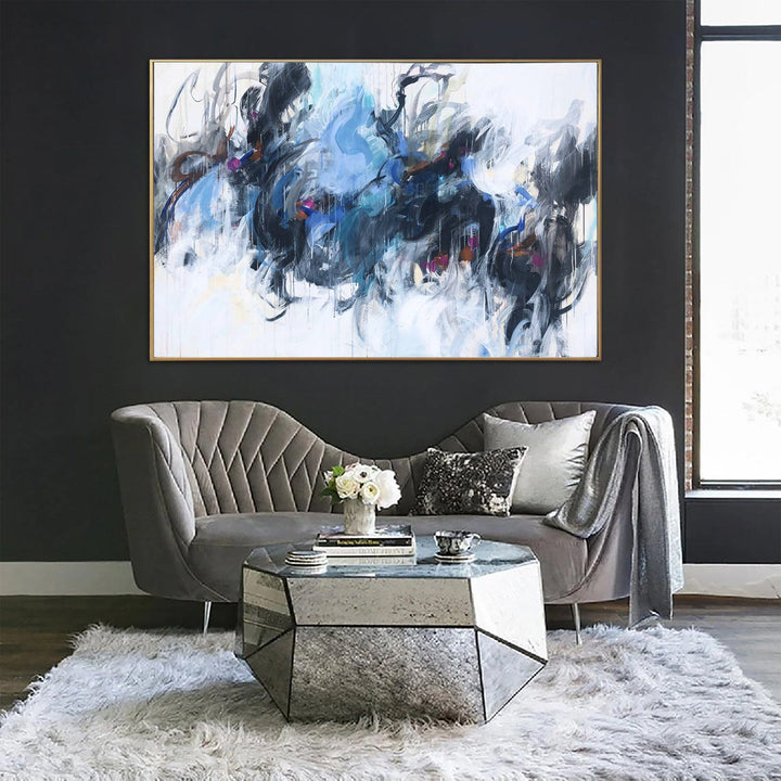 Original Abstract Blue Painting On Canvas Modern Oil Painting Acrylic Urban Fine Art Handmade Painting for Indie Room Decor | MISTY 35.43"x53.93" - Trend Gallery Art | Original Abstract Paintings
