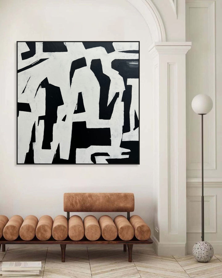 Modern Paintings Abstract Canvas Artwork Black And White Wall Art Framed Unique Painting Living Room Wall Art Canvas Home Decor | JAGGED OBSCURITY 40"x40"