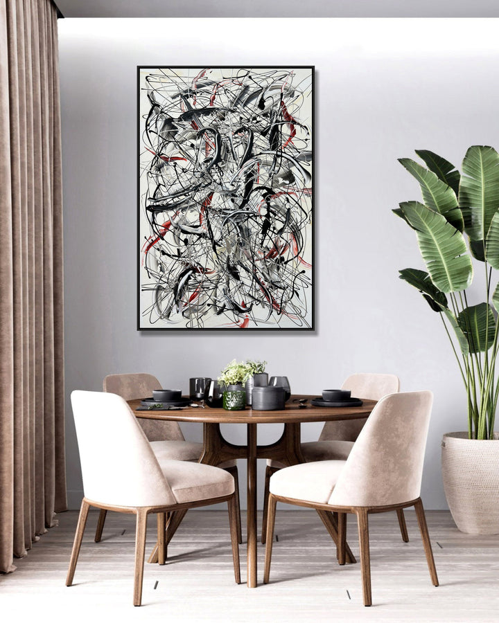 Jackson Pollock Style Artwork, Acrylic Black And White Paintings On Canvas, Original Handmade Art, Modern Urban Style Painting for Office | BLACK CYCLE