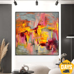 Large Oil Painting Original Canvas Colorful Wall Art Abstract Modern Paintings Acrylic Contemporary Art Living Room Wall Art Framed | TURBULENT ELEGANCE 60“x60"