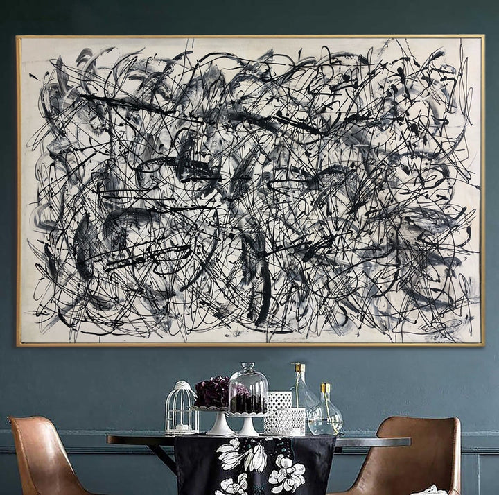 Abstract Wall Art Canvas Jackson Pollock Painting Black and White Artwork Art Heavy Textured Artwork Wall Decor | BEFORE WAKING UP - trendgallery.ca