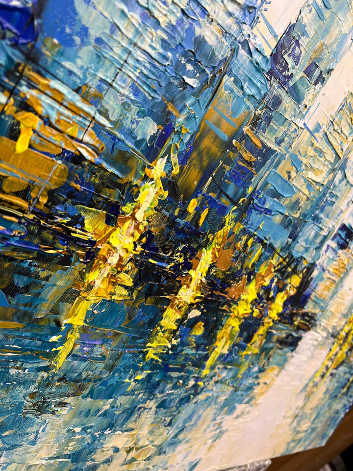 Abstract Rainy City Oil Painting Atmospheric Modern Artwork Textured Wall Art for Living Room | URBAN RAIN - trendgallery.ca