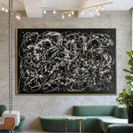 Jackson Pollock Style Painting on Canvas Black and White Wall Art Creative Artwork Painting for Aesthetic Room Decor | GET OUT OF THE MAZE