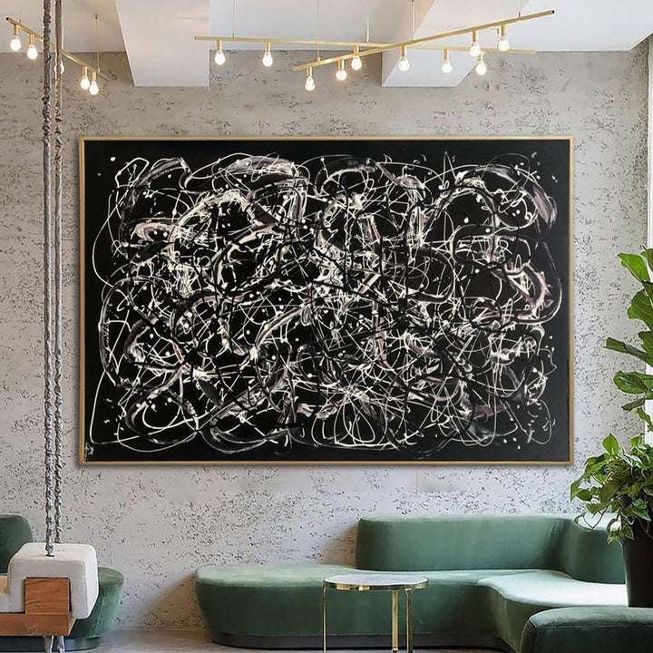 Jackson Pollock Style Painting on Canvas Black and White Wall Art Creative Artwork Painting for Aesthetic Room Decor | GET OUT OF THE MAZE - trendgallery.ca